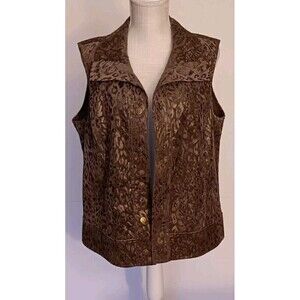 Vintage Company Collection Size M Brown Shiny Animal Print Full Snap Casual Vest